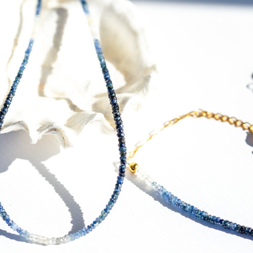 Ombre Sapphire Necklace + Bracelet Set Waterproof Gold Gemstone Jewelry Gift - Picture 15 of 15